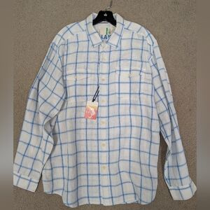 Tommy Bahama Blue and White Checkered Men's Linen Shirt Size L